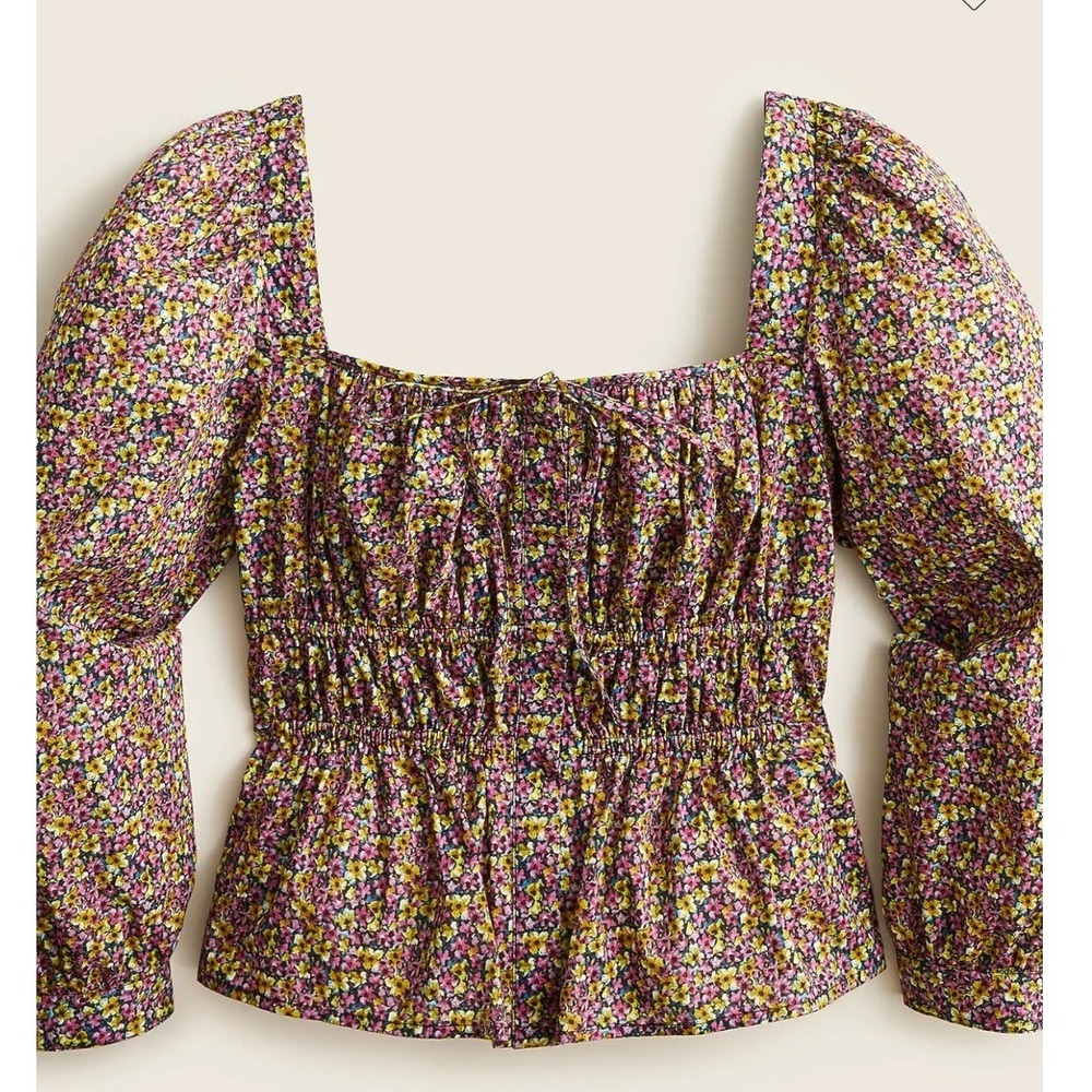 J.Crew Liberty London Cinched-waist Top Women 2 Small Busy Izzy Floral Milkmaid